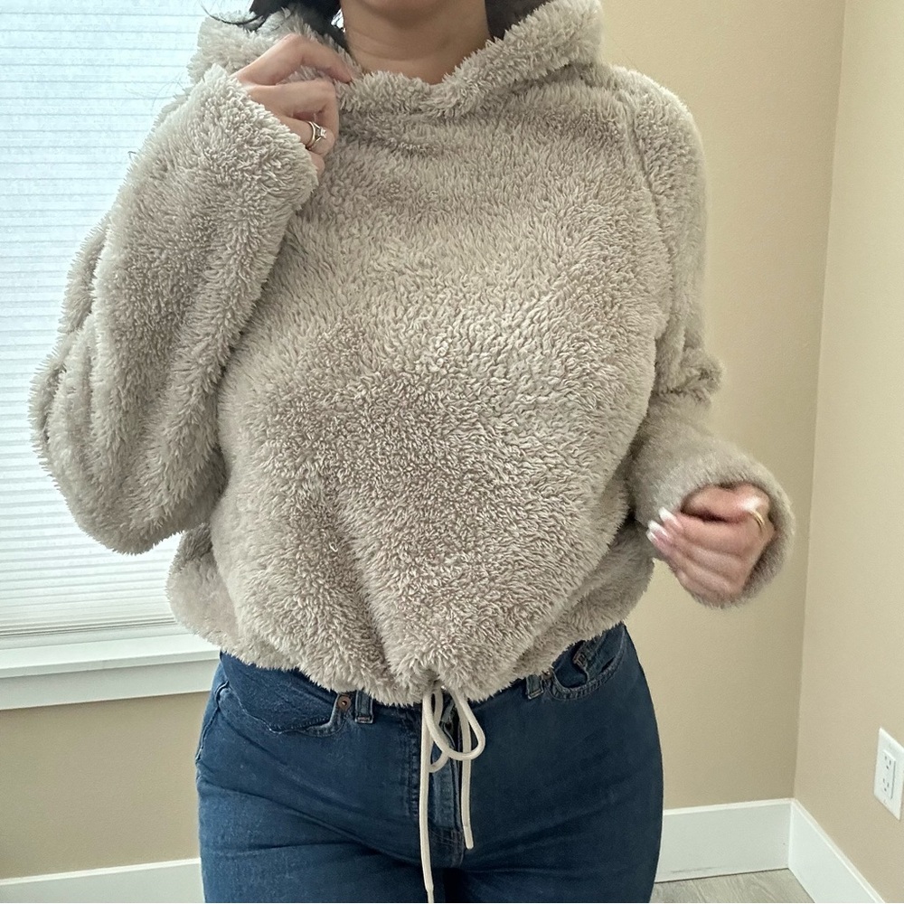 H&M Cozy Cream Sherpa Drawstring Hoodie